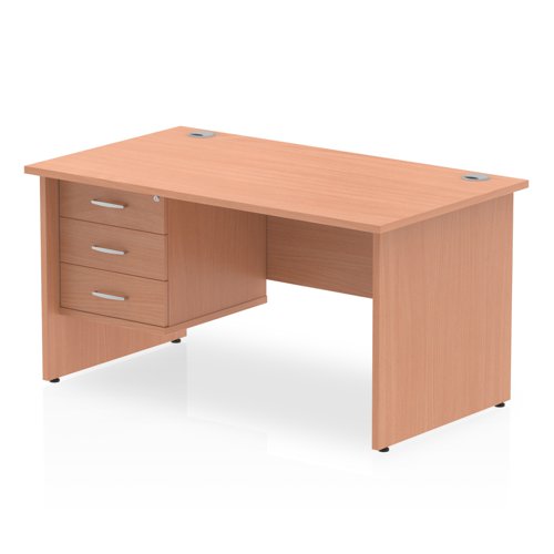 Impulse 1400 x 800mm Straight Office Desk Beech Top Panel End Leg Workstation 1 x 3 Drawer Fixed Pedestal