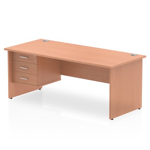 Impulse 1800 x 800mm Straight Office Desk Beech Top Panel End Leg Workstation 1 x 3 Drawer Fixed Pedestal
