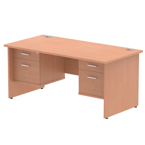 Impulse 1600 x 800mm Straight Office Desk Beech Top Panel End Leg Workstation 2 x 2 Drawer Fixed Pedestal