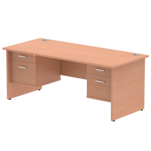Impulse 1800 x 800mm Straight Office Desk Beech Top Panel End Leg Workstation 2 x 2 Drawer Fixed Pedestal