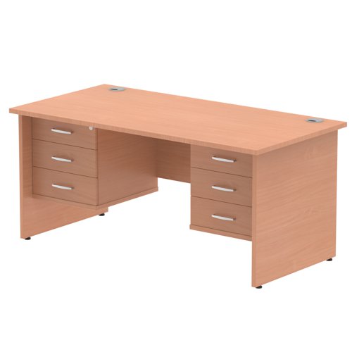 Impulse 1600 x 800mm Straight Office Desk Beech Top Panel End Leg Workstation 2 x 3 Drawer Fixed Pedestal