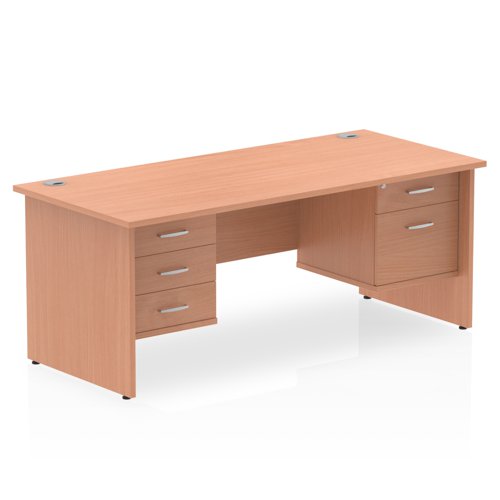 Impulse 1600 x 800mm Straight Office Desk Beech Top Panel End Leg Workstation 1 x 2 Drawer 1 x 3 Drawer Fixed Pedestal