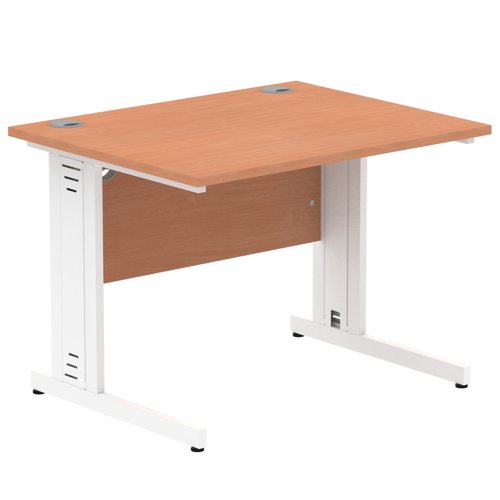 Impulse 1000 x 800mm Straight Desk Beech Top White Cable Managed Leg MI001753  11518DY