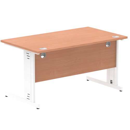 Impulse 1400 x 800mm Straight Desk Beech Top White Cable Managed Leg MI001755  11532DY