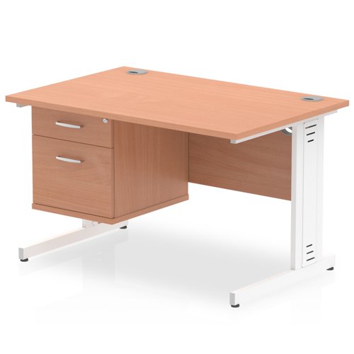 Impulse 1200 x 800mm Straight Office Desk Beech Top White Cable Managed Leg Workstation 1 x 2 Drawer Fixed Pedestal