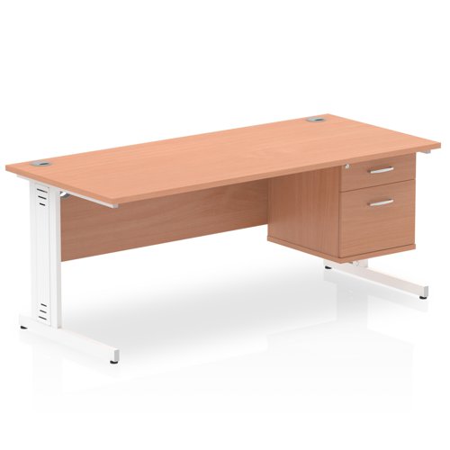 Impulse 1800 x 800mm Straight Office Desk Beech Top White Cable Managed Leg Workstation 1 x 2 Drawer Fixed Pedestal