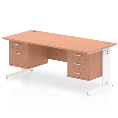 Impulse 1600 x 800mm Straight Office Desk Beech Top White Cable Managed Leg Workstation 1 x 2 Drawer 1 x 3 Drawer Fixed Pedestal