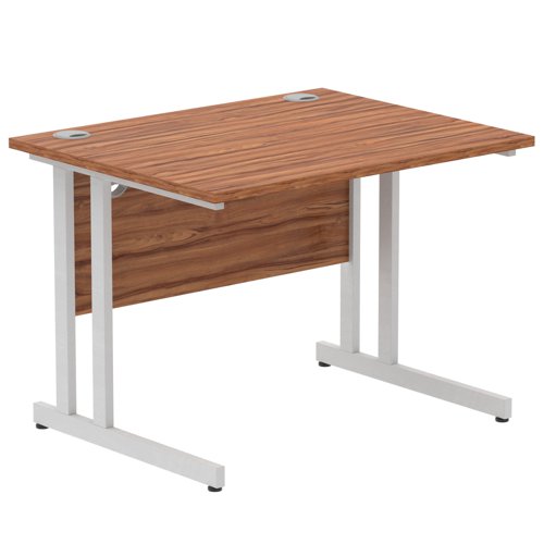 11623DY - Impulse 1000 x 800mm Straight Desk Walnut Top Silver Cantilever Leg MI001899