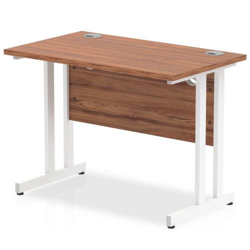 Impulse 1000 x 600mm Straight Desk Walnut Top White Cantilever Leg MI001914