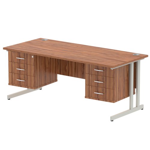 Impulse 1800 x 800mm Straight Office Desk Walnut Top Silver Cantilever Leg Workstation 2 x 3 Drawer Fixed Pedestal