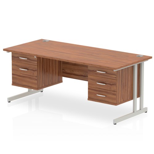 Impulse 1600 x 800mm Straight Office Desk Walnut Top Silver Cantilever Leg Workstation 1 x 2 Drawer 1 x 3 Drawer Fixed Pedestal