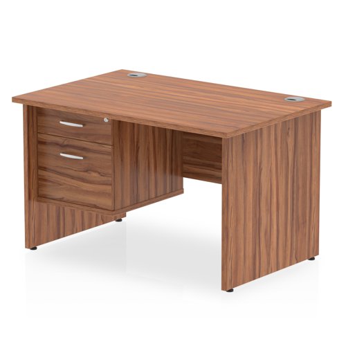 Impulse 1200 x 800mm Straight Office Desk Walnut Top Panel End Leg Workstation 1 x 2 Drawer Fixed Pedestal