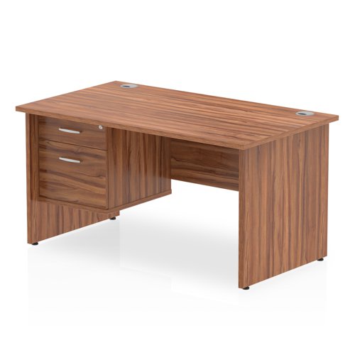 Impulse 1400 x 800mm Straight Office Desk Walnut Top Panel End Leg Workstation 1 x 2 Drawer Fixed Pedestal