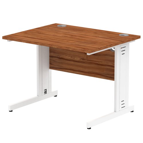 Impulse 1000 x 800mm Straight Office Desk Walnut Top White Cable Managed Leg