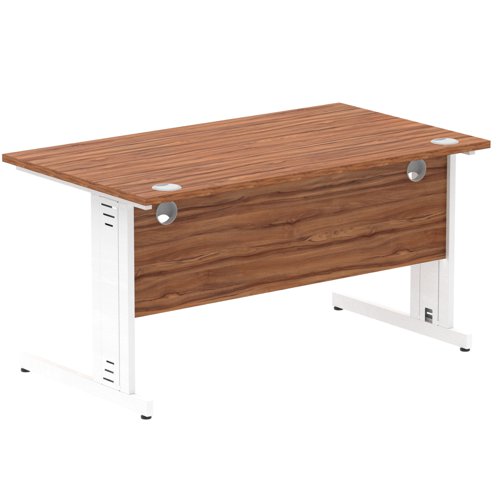 Impulse 1400 x 800mm Straight Desk Walnut Top White Cable Managed Leg MI001996 Office Desks 16899DY