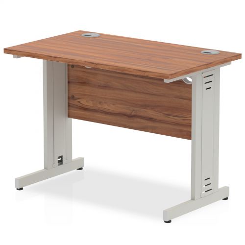 Impulse 1000/600 Rectangle Silver Cable Managed Leg Desk Walnut