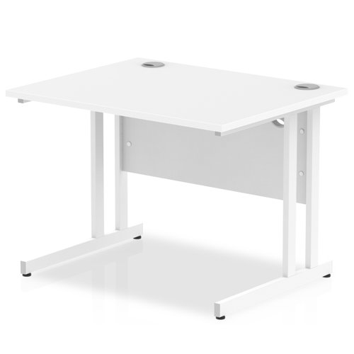 Impulse 1000 x 800mm Straight Office Desk White Top White Cantilever Leg