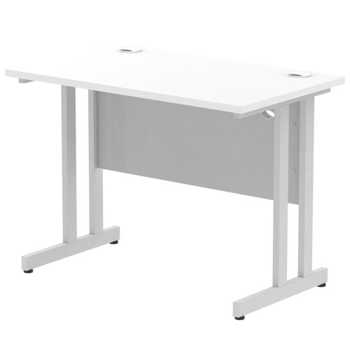 Impulse 1000 x 600mm Straight Office Desk White Top Silver Cantilever Leg
