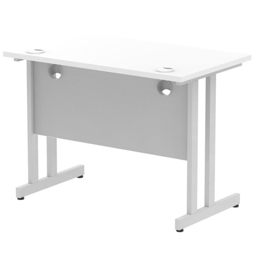 Impulse 1000 x 600mm Straight Desk White Top Silver Cantilever Leg MI002195