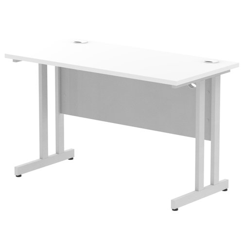 Impulse 1200 x 600mm Straight Office Desk White Top Silver Cantilever Leg