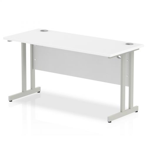 Impulse 1400 x 600mm Straight Desk White Top Silver Cantilever Leg MI002197