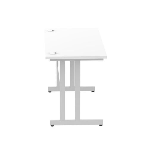 Impulse 1400 x 600mm Straight Office Desk White Top Silver Cantilever Leg