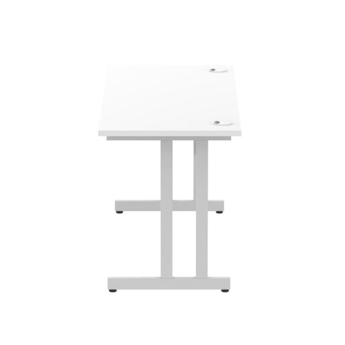 Impulse 1400 x 600mm Straight Office Desk White Top Silver Cantilever Leg