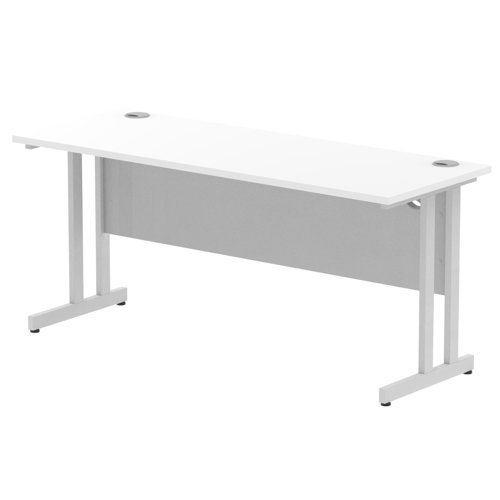 Impulse 1600 x 600mm Straight Office Desk White Top Silver Cantilever Leg