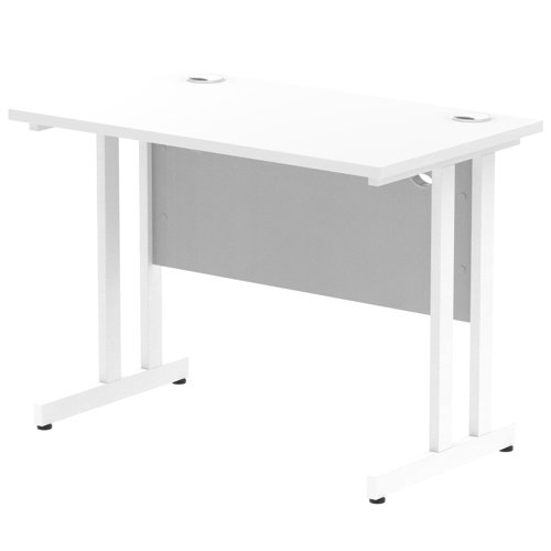 Impulse 1000 x 600mm Straight Office Desk White Top White Cantilever Leg