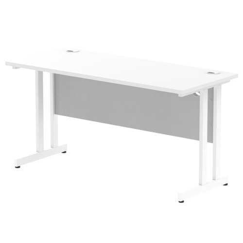 Impulse 1400 x 600mm Straight Office Desk White Top White Cantilever Leg