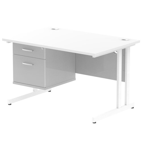 Impulse 1200 x 800mm Straight Office Desk White Top White Cantilever Leg Workstation 1 x 2 Drawer Fixed Pedestal