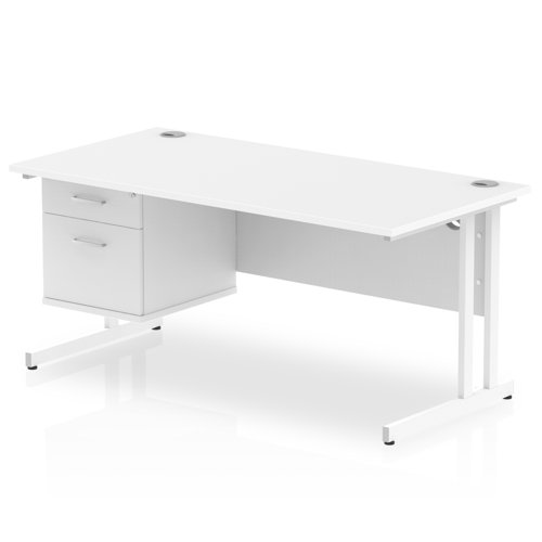 Impulse 1600 x 800mm Straight Office Desk White Top White Cantilever Leg Workstation 1 x 2 Drawer Fixed Pedestal