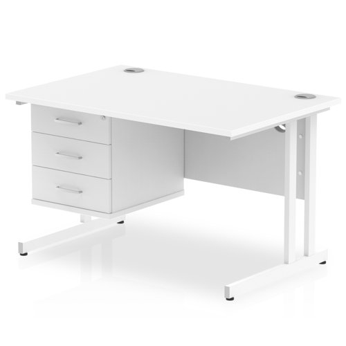 Impulse 1200 x 800mm Straight Office Desk White Top White Cantilever Leg Workstation 1 x 3 Drawer Fixed Pedestal