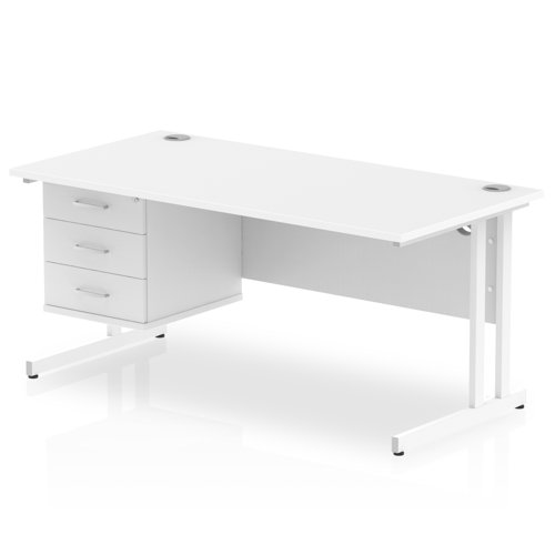 Impulse 1600 x 800mm Straight Office Desk White Top White Cantilever Leg Workstation 1 x 3 Drawer Fixed Pedestal