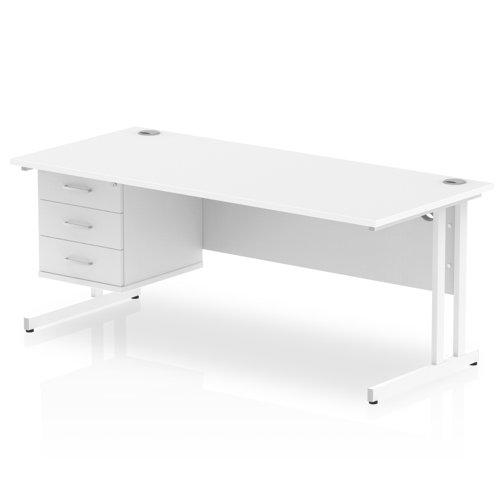 Dynamic Impulse W1800 x D800 x H730mm Straight Office Desk Cantilever Leg With 1 x 3 Drawer Single Fixed Pedestal White Finish White Frame - MI002220
