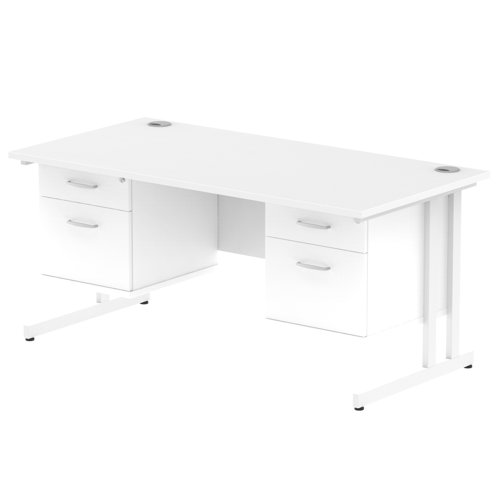 Impulse 1600 x 800mm Straight Office Desk White Top White Cantilever Leg Workstation 2 x 2 Drawer Fixed Pedestal