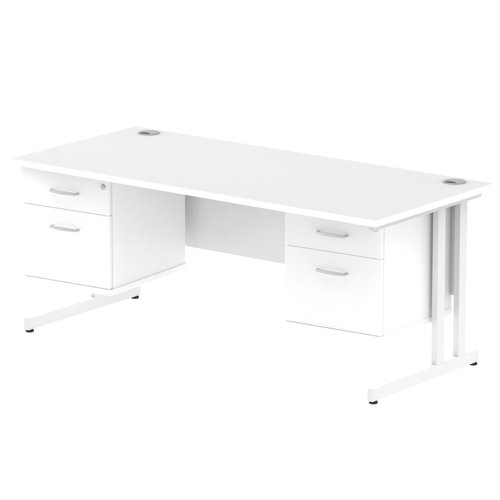 Impulse 1800 x 800mm Straight Office Desk White Top White Cantilever Leg Workstation 2 x 2 Drawer Fixed Pedestal