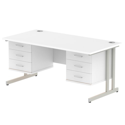 Impulse 1600 x 800mm Straight Office Desk White Top Silver Cantilever Leg Workstation 2 x 3 Drawer Fixed Pedestal