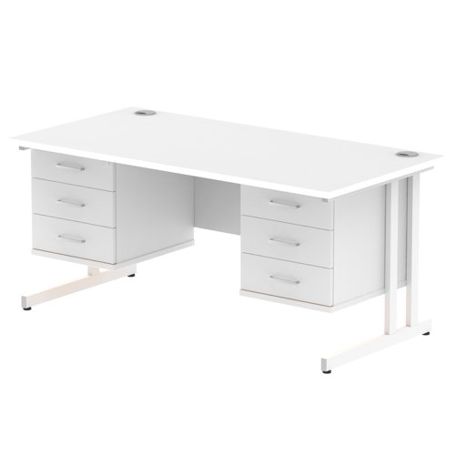 Impulse 1600 x 800mm Straight Office Desk White Top White Cantilever Leg Workstation 2 x 3 Drawer Fixed Pedestal