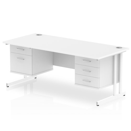 Impulse 1800 x 800mm Straight Office Desk White Top White Cantilever Leg Workstation 1 x 2 Drawer 1 x 3 Drawer Fixed Pedestal