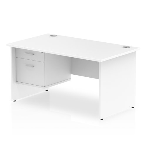 Impulse 1400 x 800mm Straight Office Desk White Top Panel End Leg Workstation 1 x 2 Drawer Fixed Pedestal