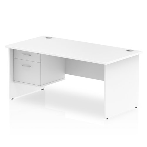 Impulse 1600 x 800mm Straight Office Desk White Top Panel End Leg Workstation 1 x 2 Drawer Fixed Pedestal