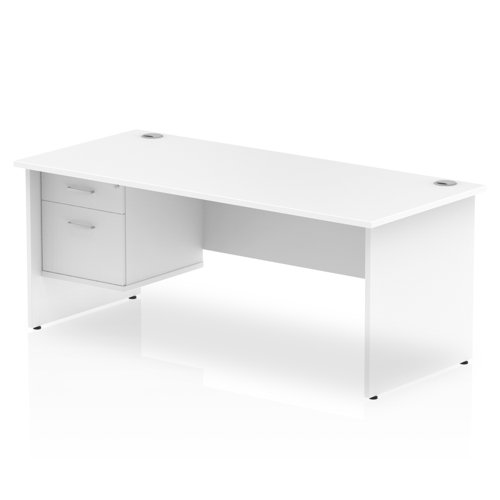 Impulse 1800 x 800mm Straight Office Desk White Top Panel End Leg Workstation 1 x 2 Drawer Fixed Pedestal