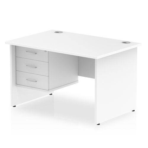 Impulse 1200 x 800mm Straight Office Desk White Top Panel End Leg Workstation 1 x 3 Drawer Fixed Pedestal