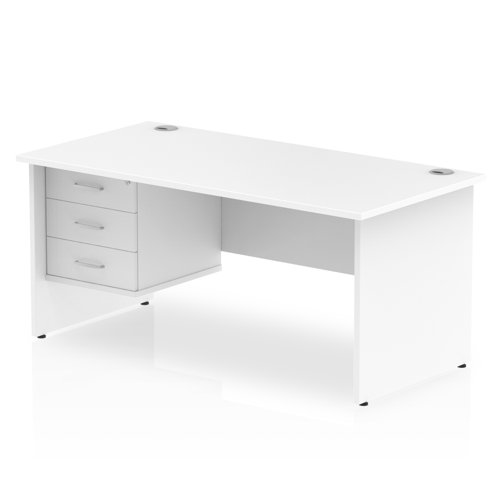 Impulse 1600 x 800mm Straight Office Desk White Top Panel End Leg Workstation 1 x 3 Drawer Fixed Pedestal