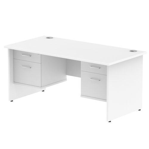 Impulse 1600 x 800mm Straight Office Desk White Top Panel End Leg Workstation 2 x 2 Drawer Fixed Pedestal