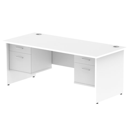 Impulse 1800 x 800mm Straight Office Desk White Top Panel End Leg Workstation 2 x 2 Drawer Fixed Pedestal