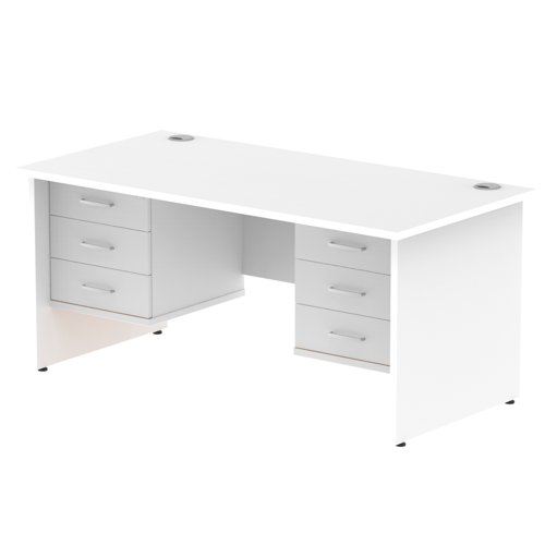 Impulse 1600 x 800mm Straight Office Desk White Top Panel End Leg Workstation 2 x 3 Drawer Fixed Pedestal