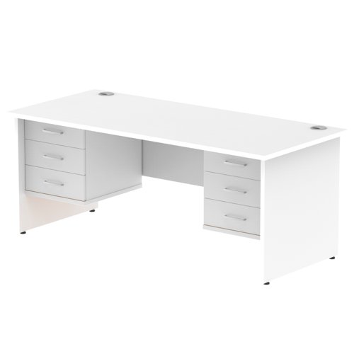 Impulse 1800 x 800mm Straight Office Desk White Top Panel End Leg Workstation 2 x 3 Drawer Fixed Pedestal
