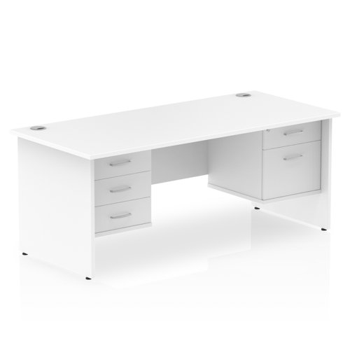 Impulse 1800 Rectangle Panel End Leg Desk WHITE 1 x 2 Drawer 1 x 3 Drawer Fixed Ped
